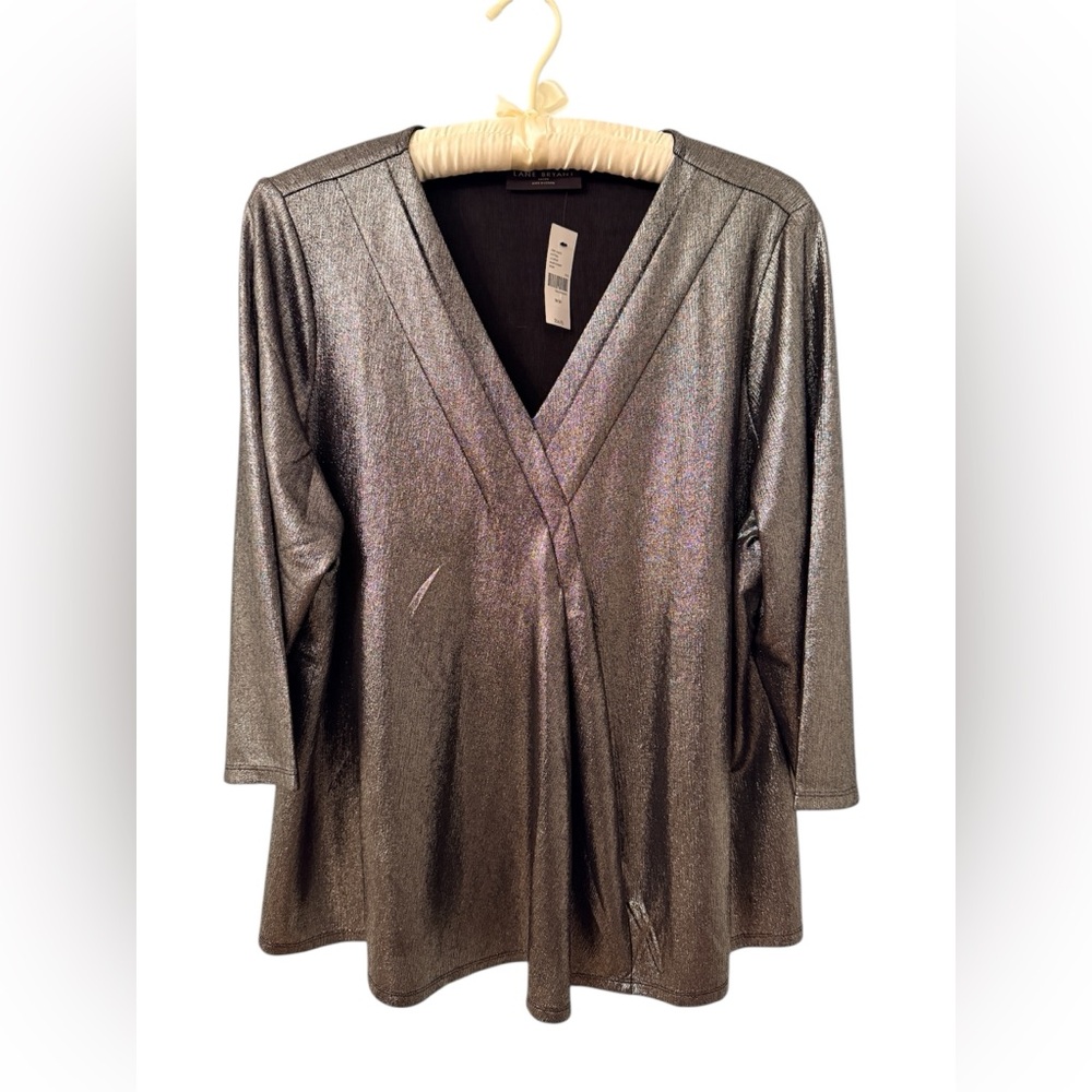 Lane Bryant Top Metallic Wrap Front Tunic 3/4 Sleeve Size 18/20 NWT